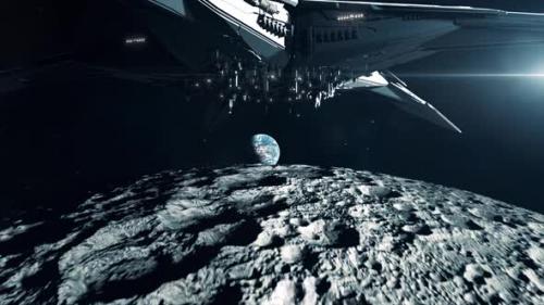 Videohive - Alien Mothership Passing Over the Moon and Heading to Earth - 33423243 - 33423243