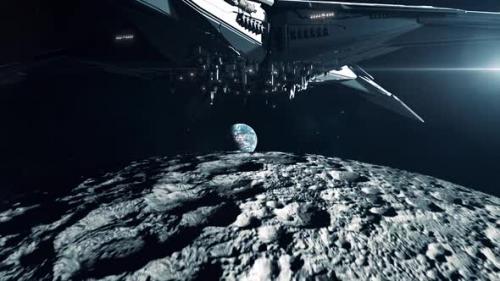 Videohive - Alien Mothership Passing Over the Moon and Heading to Earth - 33423244 - 33423244