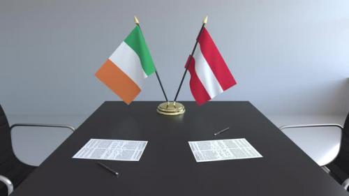 Videohive - Flags of Ireland and Austria on the Table - 33429092 - 33429092