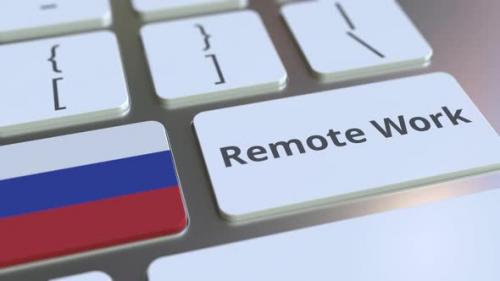 Videohive - Remote Work Text and Flag of Russia on the Computer Keyboard - 33429122 - 33429122