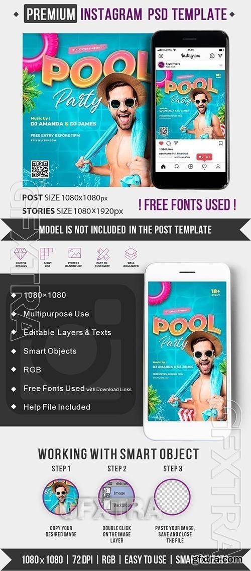 Pool Party PSD Instagram Post and Story Template