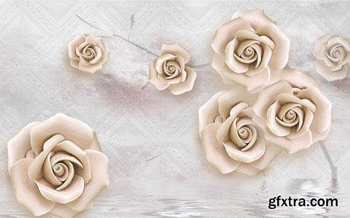 3d rose flower embossed background wall