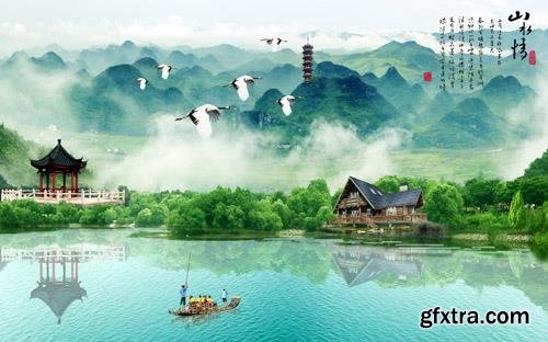 Painting landscape scenery background wall