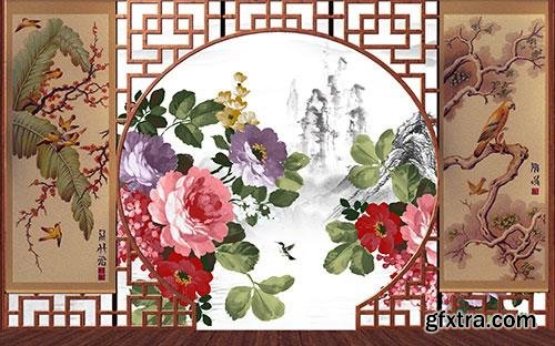 Vintage chinese classical studio wedding background-wall