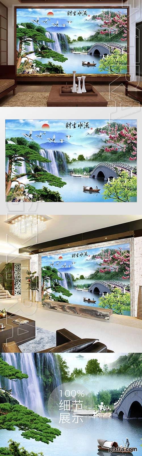 Aquatic archaeological arch bridge baihe plum blossom tv background