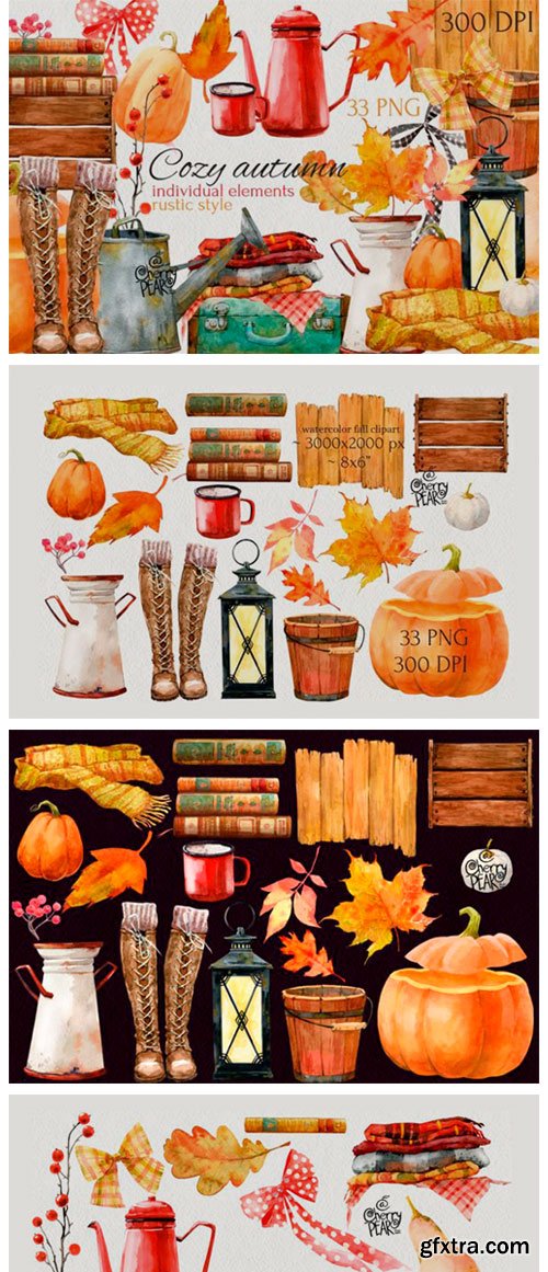 Cozy Autumn. Watercolor Fall Clipart Bundle 14715124