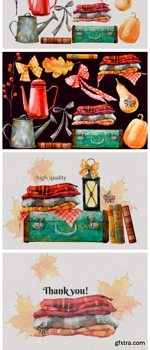 Cozy Autumn. Watercolor Fall Clipart Bundle 14715124