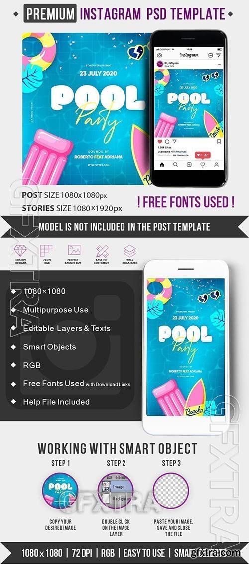 Pool Party PSD Instagram Post and Story Template 