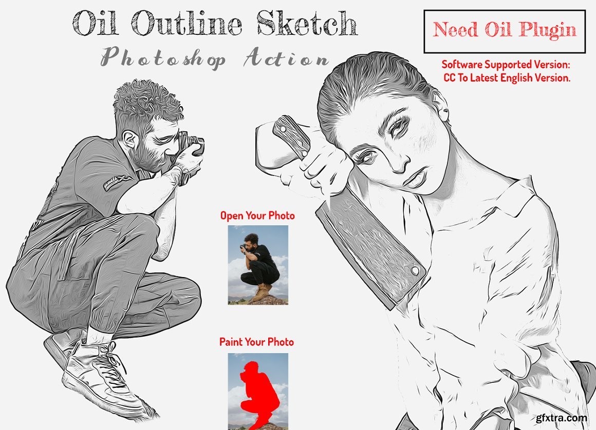 CreativeMarket - Oil Outline Sketch PS Action 6415716 » GFxtra