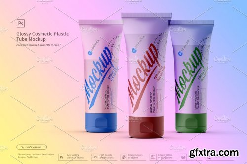 CreativeMarket - 3 Cosmetic Plastic Tube Mockup 3305999