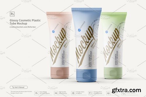 CreativeMarket - 3 Cosmetic Plastic Tube Mockup 3305999