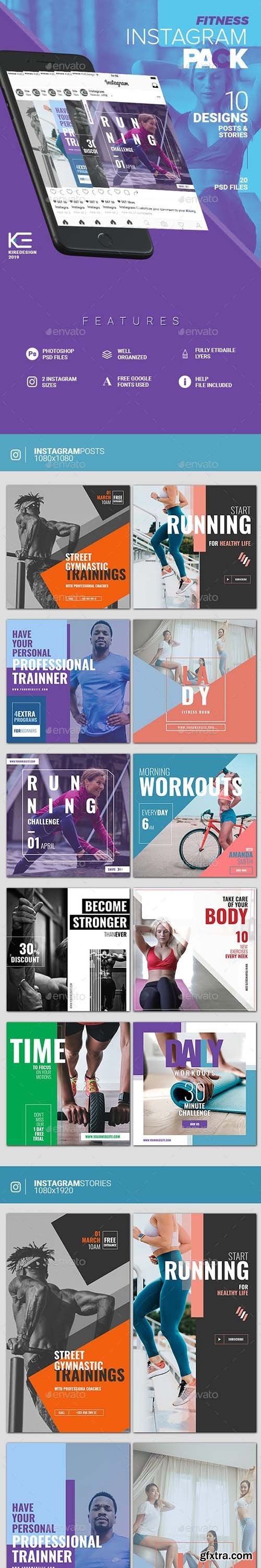 GraphicRiver - 10 Instagram Fitness Posts & Stories 23332313