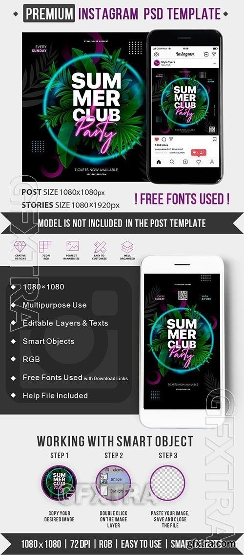 Summer Club party PSD Instagram Post and Story Template