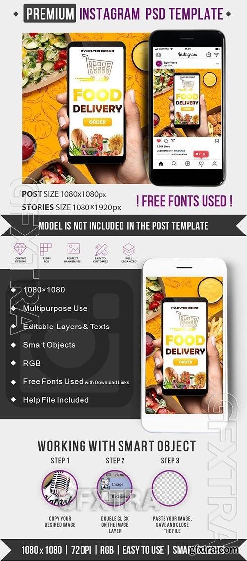 Food Delivery Post PSD Instagram Post and Story Template 