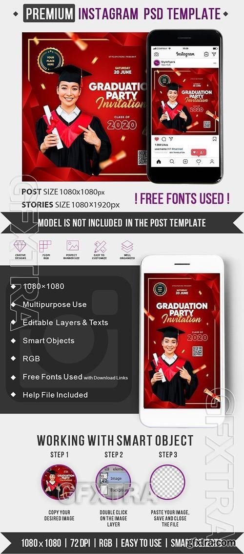 Graduation Party Invitation PSD Instagram Post and Story Template