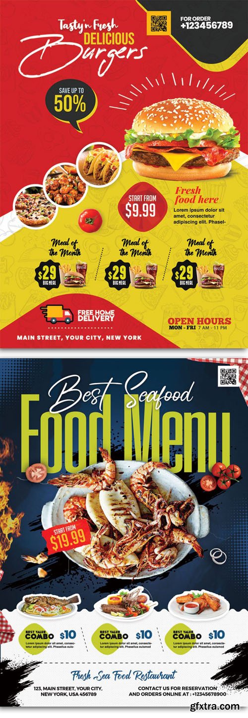 Restaurant Food Menu - 4 Promotional Flyers PSD Templates