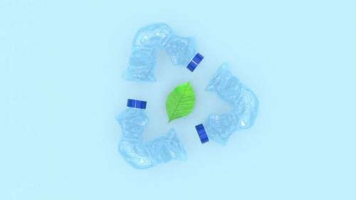 Videohive - Three plastic bottles rotating around green leaf symbolizes protection planet - 33546742 - 33546742