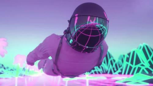 Videohive - Astronaut Surrounded By Flashing Neon Lights - 33547217 - 33547217