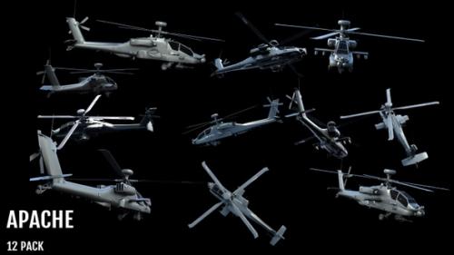 Videohive - Boeing AH-64 Apache Military Helicopter Action (12) Pack - 33547235 - 33547235