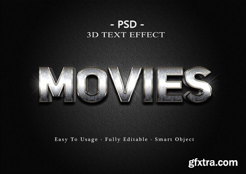 3d movies text effect Premium Psd