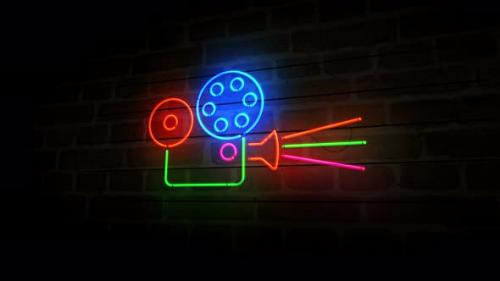 Videohive - Cinema neon on brick wall 3d - 33521971 - 33521971