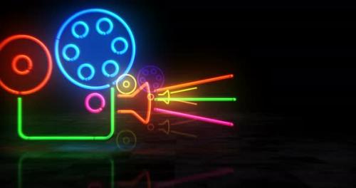 Videohive - Cinema neon symbol 3d flight between - 33527161 - 33527161