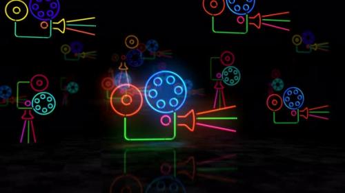 Videohive - Cinema symbol glowing neon 3d lights - 33527220 - 33527220