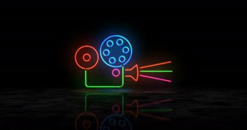 Videohive - Cinema symbol glowing neon 3d lights - 33527221 - 33527221