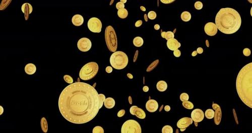 Videohive - Dash DeFi cryptocurrency golden coin falling rain loop - 33527445 - 33527445