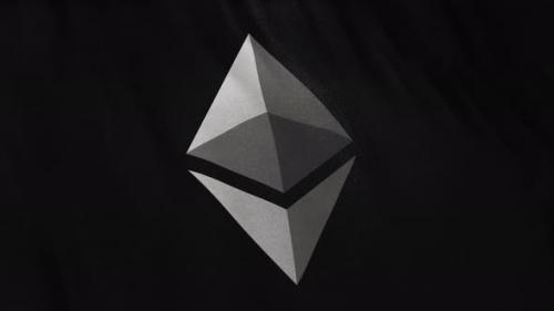 Videohive - ETH Ethereum Icon Logo on Full-Frame Black Flag Loop Banner Background - 33547044 - 33547044