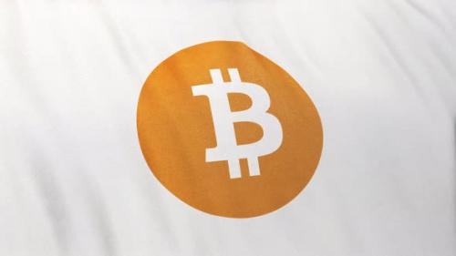 Videohive - BTC Bitcoin Icon Logo on Full-Frame White Flag Loop Banner Background - 33547063 - 33547063