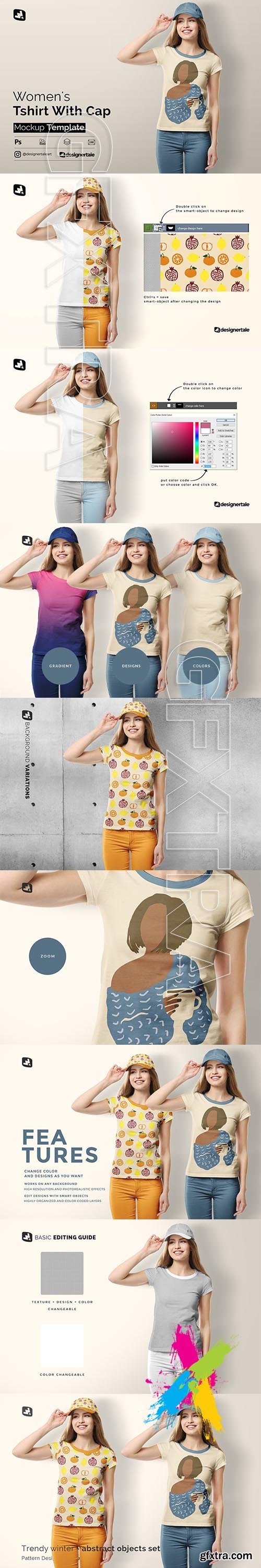 CreativeMarket - Women\'s Tshirt With Cap Mockup 5302964