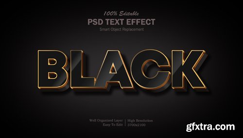 Golden black 3d psd editable text effect Premium Psd