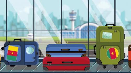 Videohive - Suitcases with Cameroonian Flag Stickers on Baggage Carousel - 33592586 - 33592586