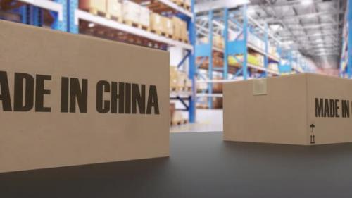 Videohive - Boxes with MADE IN CHINA Text on Conveyor - 33592637 - 33592637