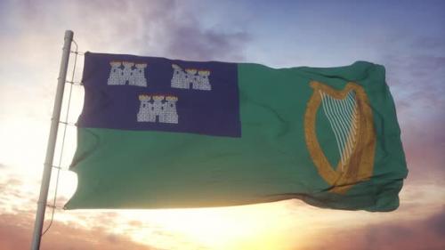 Videohive - Flag of Dublin Capital City of Ireland Waving in the Wind Sky and Sun Background - 33592642 - 33592642