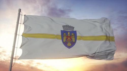 Videohive - Flag of Chisinau Capital City of Republic of Moldova Waving in the Wind Sky and Sun Background - 33592647 - 33592647