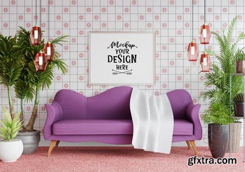 Poster frame in living room mockup Premium Psd