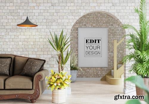 Poster frame in living room mockup Premium Psd vol 5