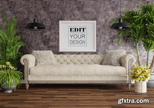 Poster frame in living room mockup Premium Psd vol 2