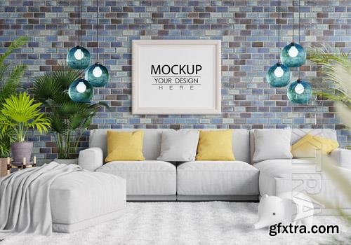 Poster frame in living room mockup Premium Psd vol 4