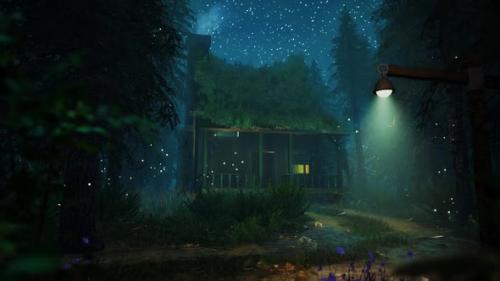 Videohive - Fantasy Cabin In A Forest At Night HD - 33600205 - 33600205