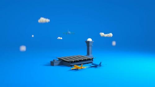 Videohive - 3D animation airport with planes on blue background - 33609975 - 33609975