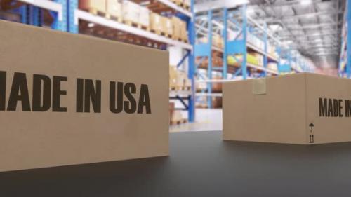 Videohive - Boxes with MADE IN USA Text on Roller Conveyor - 33619938 - 33619938