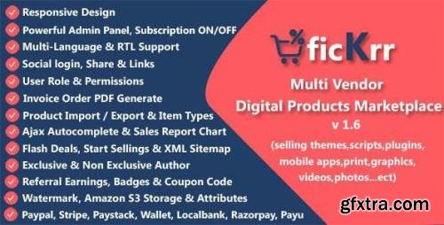 CodeCanyon - ficKrr v1.6 - Multi Vendor Digital Products Marketplace with Subscription ON / OFF - 29786224