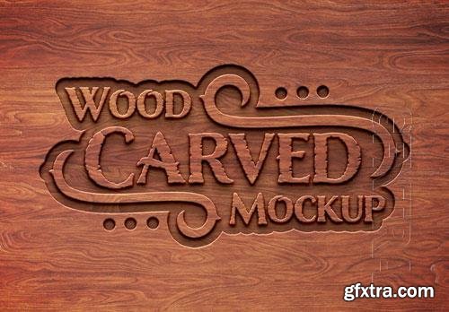 Carved wood text effect mockup Premium Psd