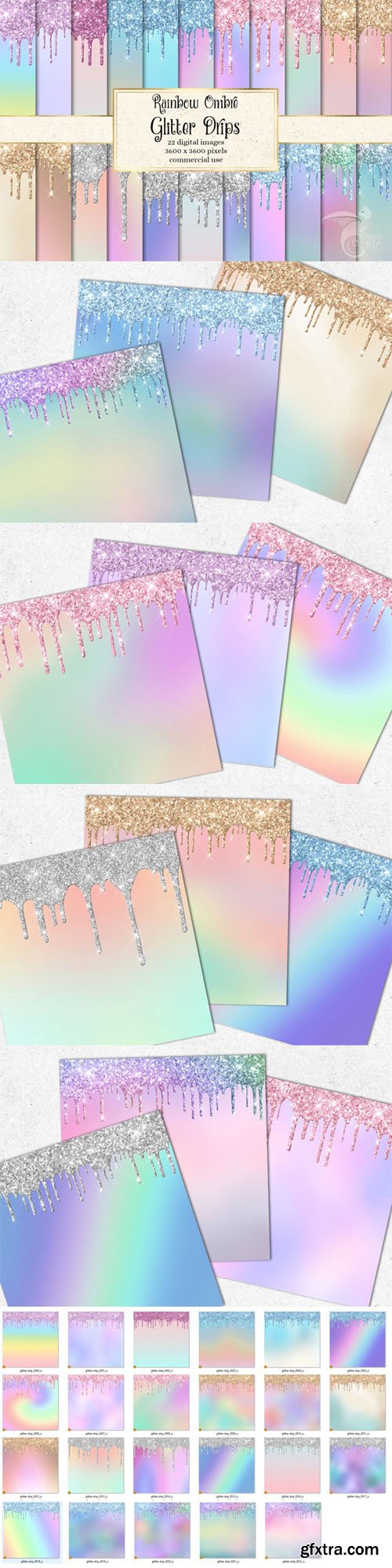 Rainbow Glitter Drips Digital Paper Collection