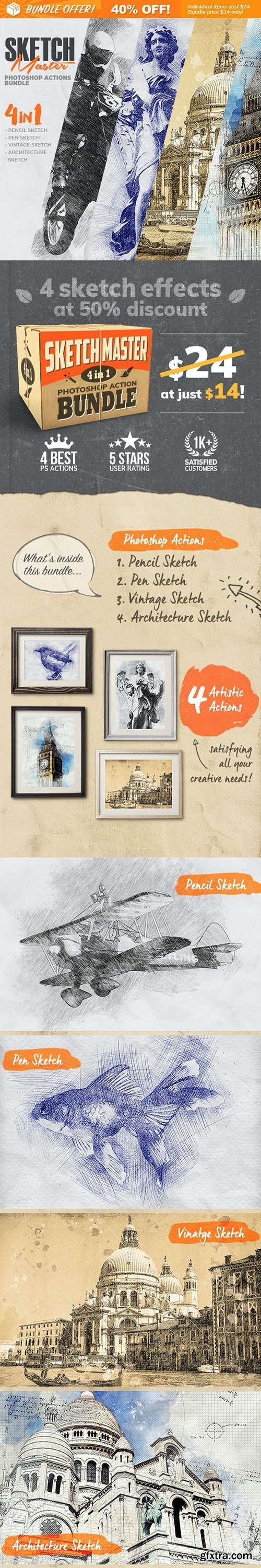 GraphicRiver - 4-in-1 Sketch Master Photoshop Action Bundle 28477138