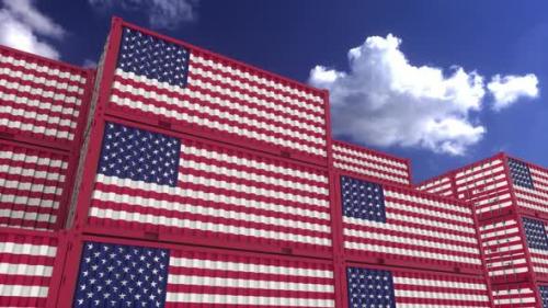 Videohive - USA Flag Containers are Located at the Container Terminal - 33619942 - 33619942