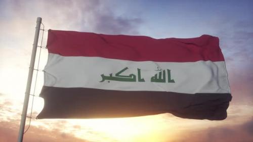 Videohive - Flag of The Iraq Waving in the Wind Sky and Sun Background - 33619979 - 33619979